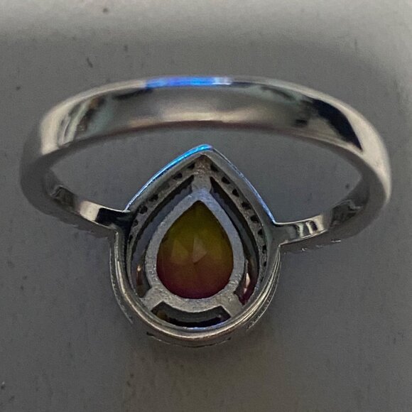 Ring Tourmaline Size 8 Pear-Shaped Tourmaline Stone 10mm x 8mm 38 CZ Cubic Zirco - Picture 10 of 15